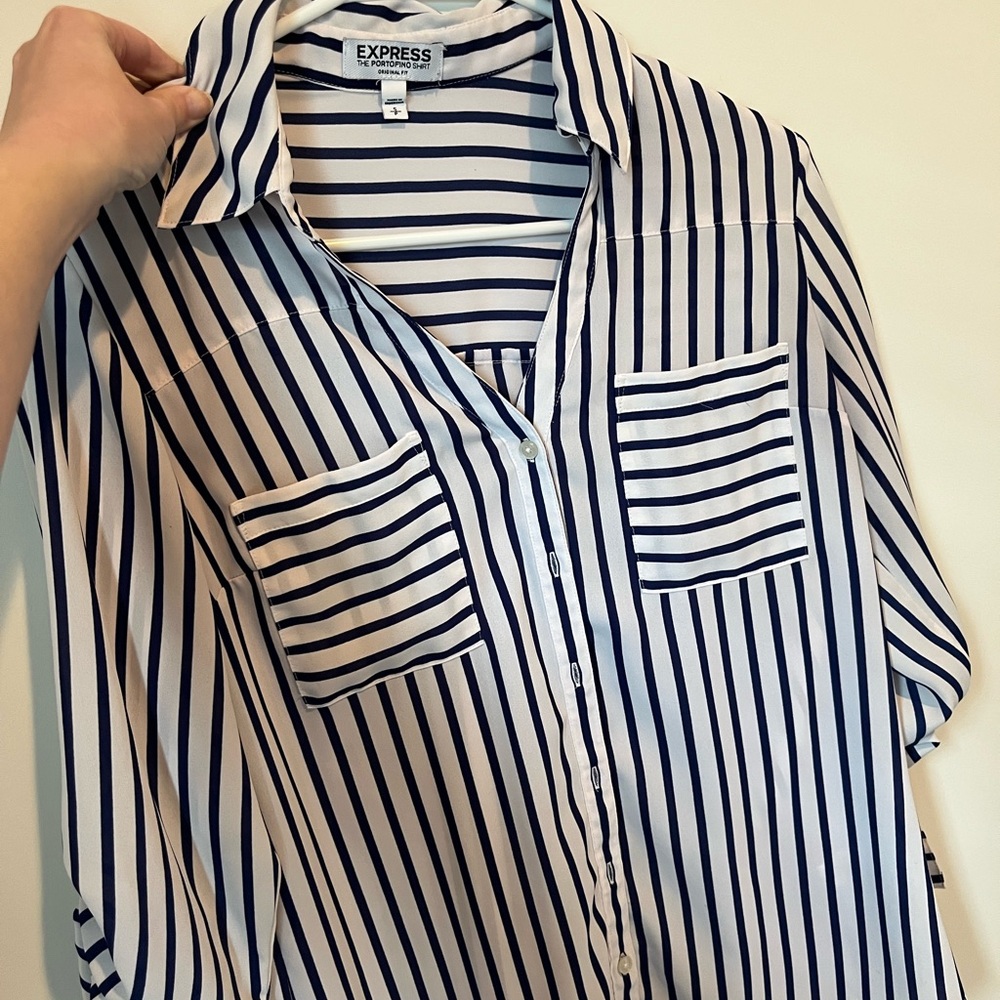Express Navy and White Striped Shirt